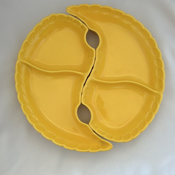 MCM 1950s MIRAMAR OF CALIFORNIA POTTERY Lazy Susan Relish Tray Brass Stand - Picture 4 of 6